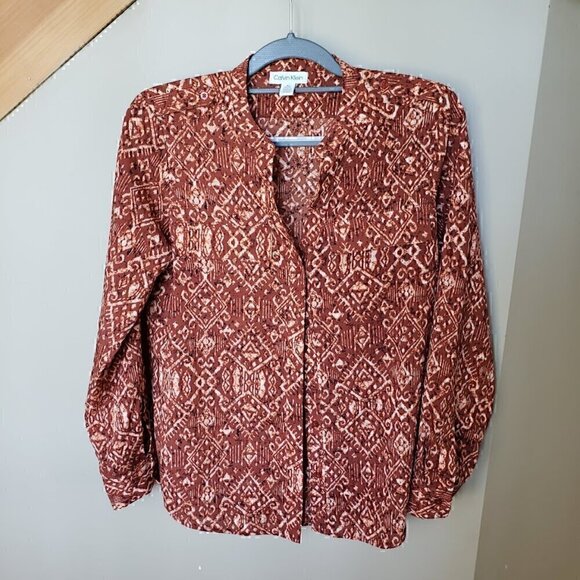 Like NEW Calvin Klein Geometric-Print Button-Down Shirt Size:  Small - Picture 2 of 9